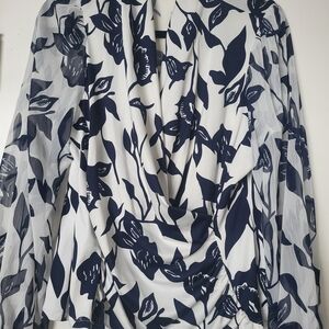 Chenault White Blouse with Navy Floral Print